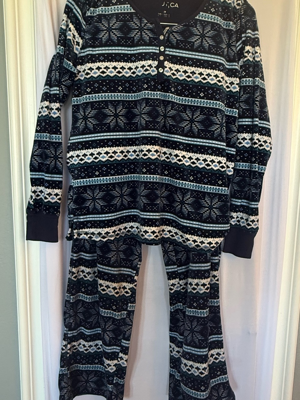 Nautica Navy, Light Blue and White Fair Isle Pajama Set